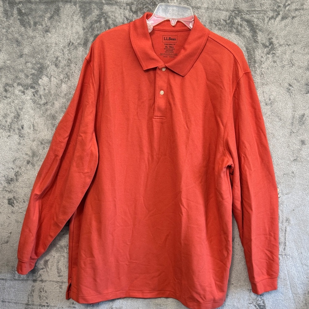 L.L. Bean Men's XL Tall Long-Sleeve Polo in Brick Red rust color Cotton